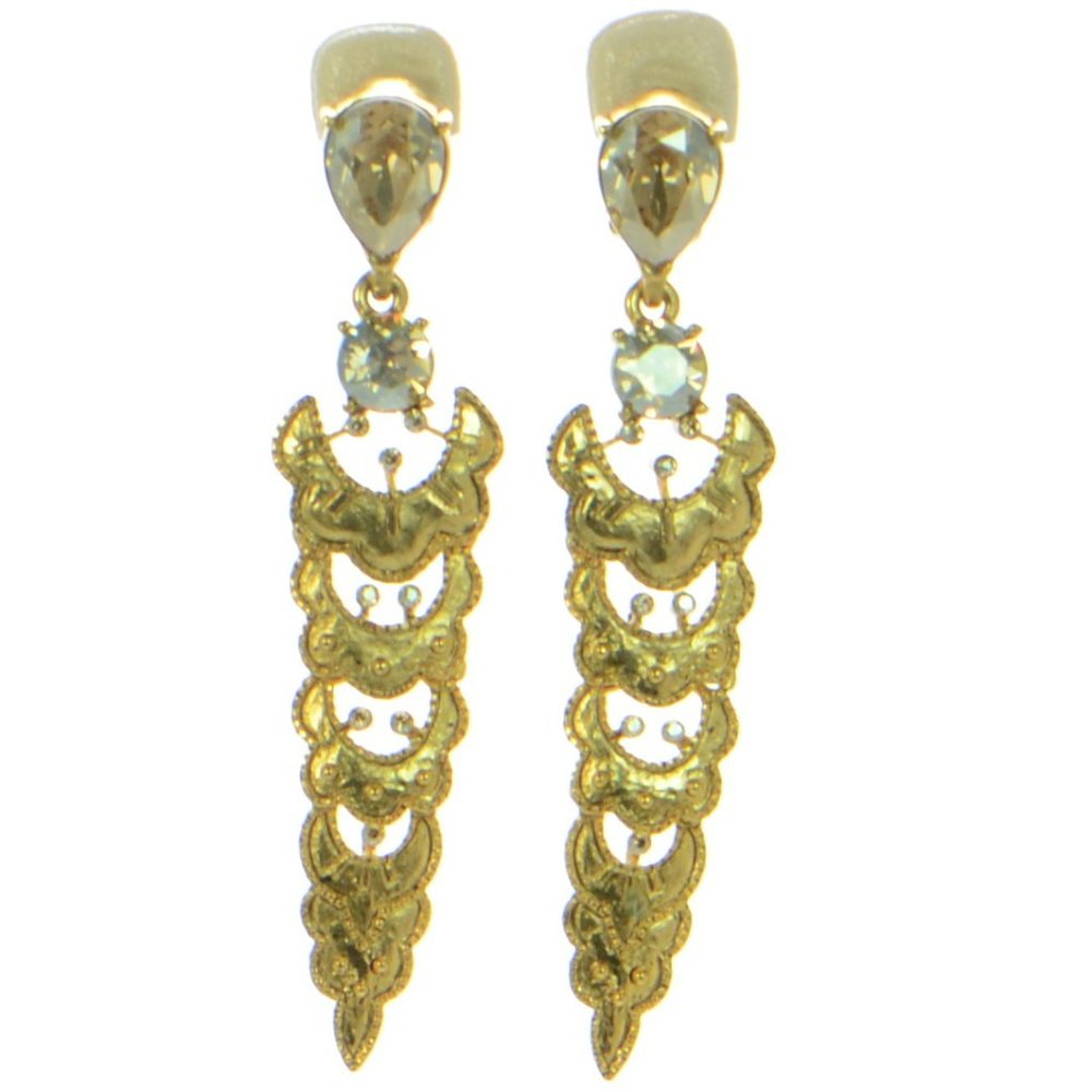 Oscar de la Renta Scallop & Crystal Clip-on Earrings